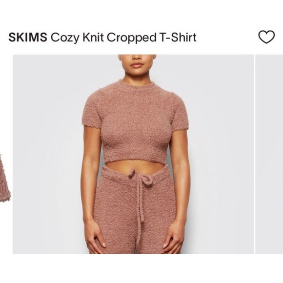 NWT SKIMS Cozy Knit Cropped T Shirt Rose Clay - Picture 2 of 5